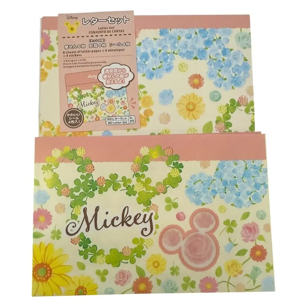 Disney Mickey Mouse Floral Paper Envelope Writing Letter Set NEW